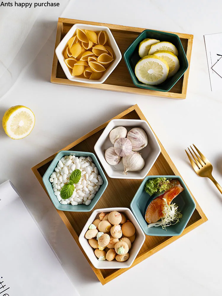 Скандинавские креативные шестиугольные керамические тарелки деревянные