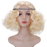 free beauty 22 short wavy blonde brown black sythenic princess wigs with bangs women headband fairy tales comic cosplay party