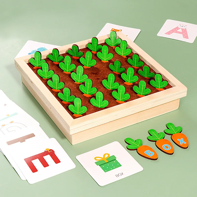 

Montessori Educational Wooden Toys Children's Wooden Pulling Carrot Group Words Early Education Building Blocks Toys Puzzle Game