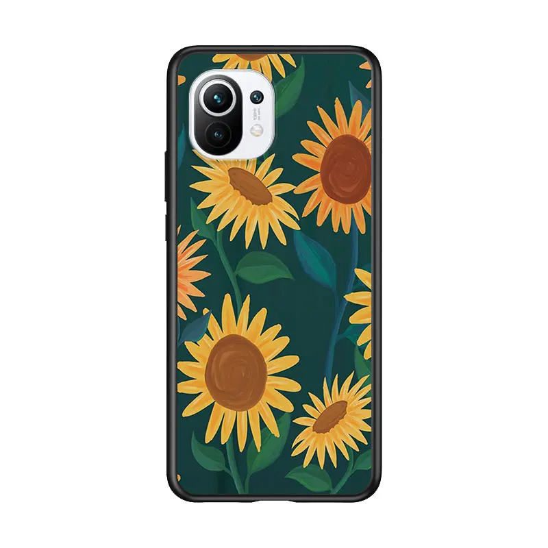 

Sunflower Painting Art for Xiaomi Mi 11 10T Note 10 Ultra 5G 9 9T SE 8 A3 A2 A1 6X Pro Play F1 Lite 5G Black Phone Case