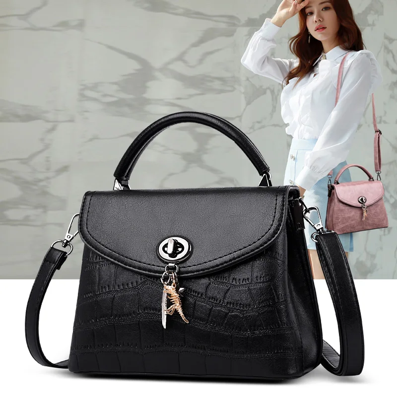 

Small Top Handle Bag Brand Women Shoulder Bags Retro Stone Pattern Leather Messenger Handbags for Ladies 3 Layers Crossbody Bag