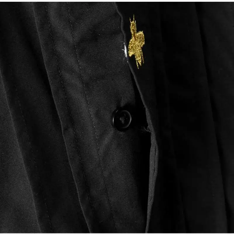 

Bee Embroidery Mens Shirts Luxury Solid Color Long Sleeve Mens Dress Shirts Fashion Stand Collar Slim Fit Male Shirts 4XL