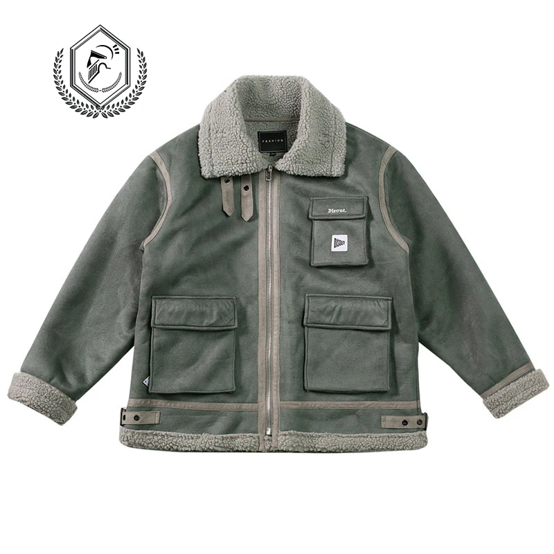 Мужская модная Тяжелая дубленка из искусственной замши повседневная куртка в