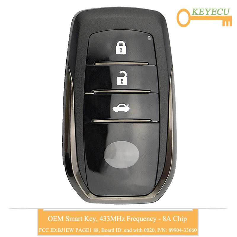 Умный дистанционный Автомобильный ключ KEYECU OEM для Toyota Camry 2015 2016 2017 Fob 3 кнопки 433 МГц