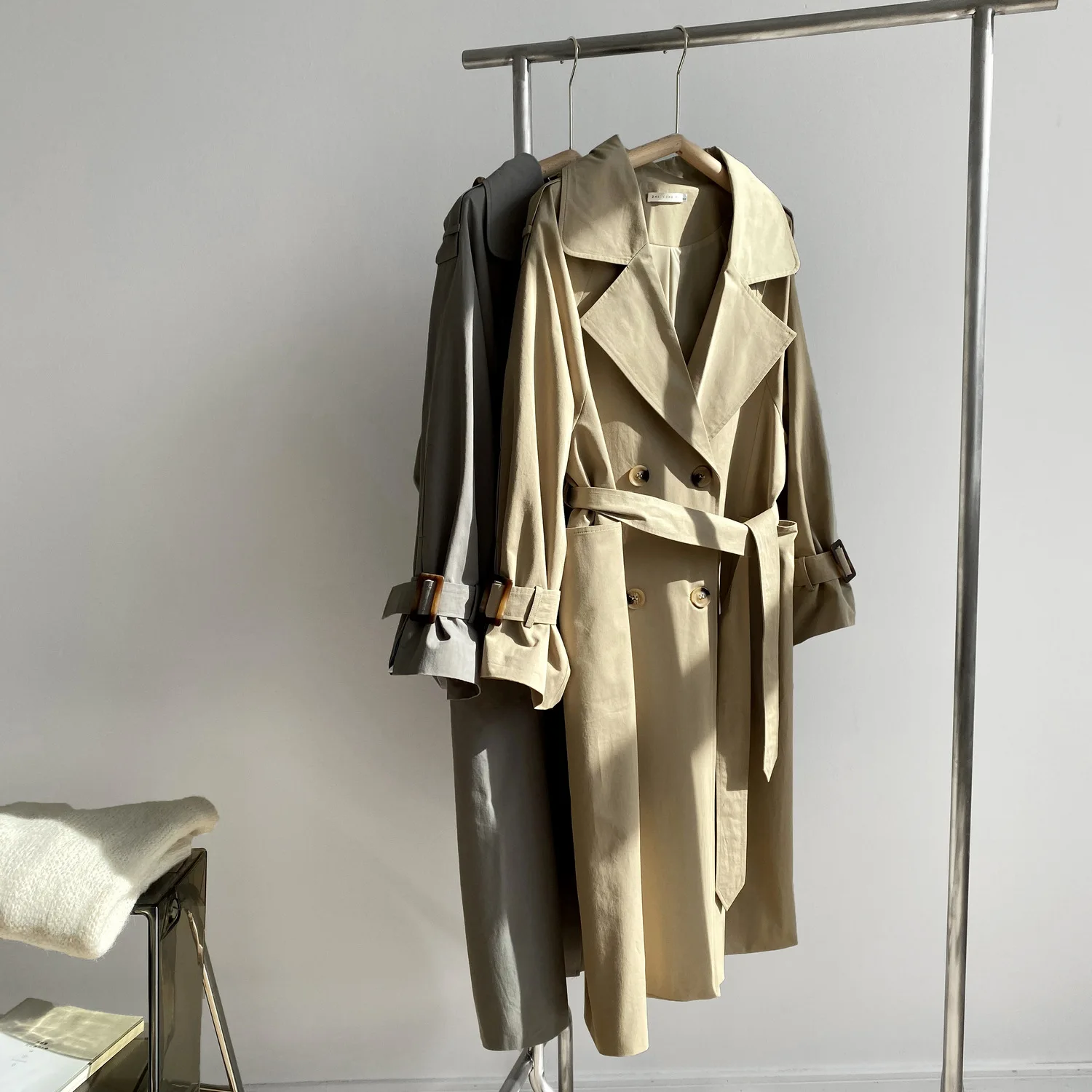 

Long Trench Coat High Quality 2020 Ladies Autumn New Double breasted Splicing Design Suit Lace-up Elegant Jacket