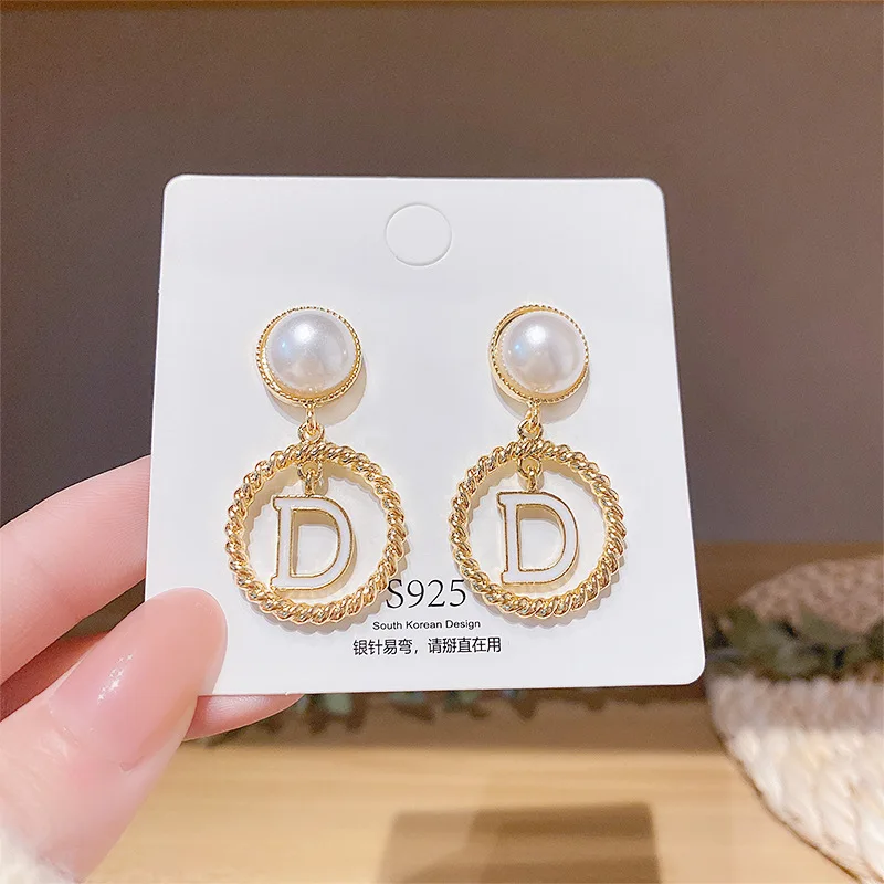 The New 2021 Fashion D Letter Poop Pearl Earrings Personality Earrings For Women Earrings Party Jewelry Accessories Gifts