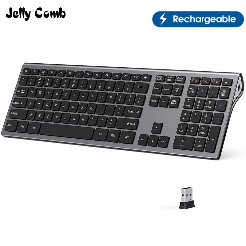 

Перезаряжаемая беспроводная клавиатура Jelly Comb, эргономичная ультратонкая Бесшумная полноразмерная Бесшумная клавиатура 2,4G для компьютера...