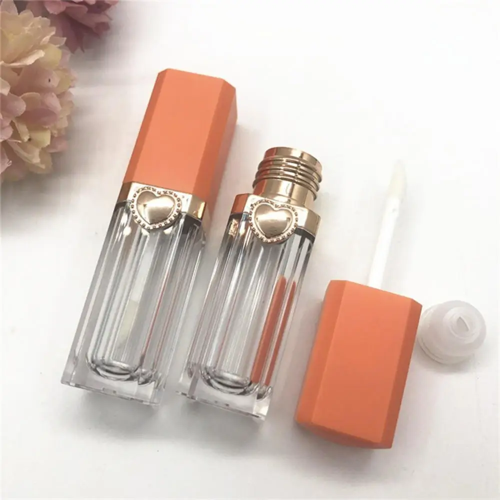 

1Pc 9ml Empty Lip Gloss Tubes Square Orange Lid Clear Lip Glaze Tube Sample Vials Cosmetic Container