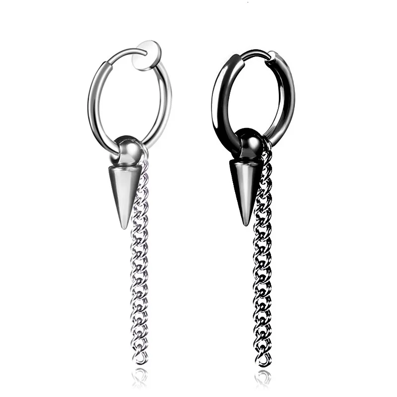 

Stainless Steel Earrings Jewelry For Men Hip Hop Rock Punk Metal Tassel Chain Dangle Earrings Fashion Geometric Pendant 1pcs