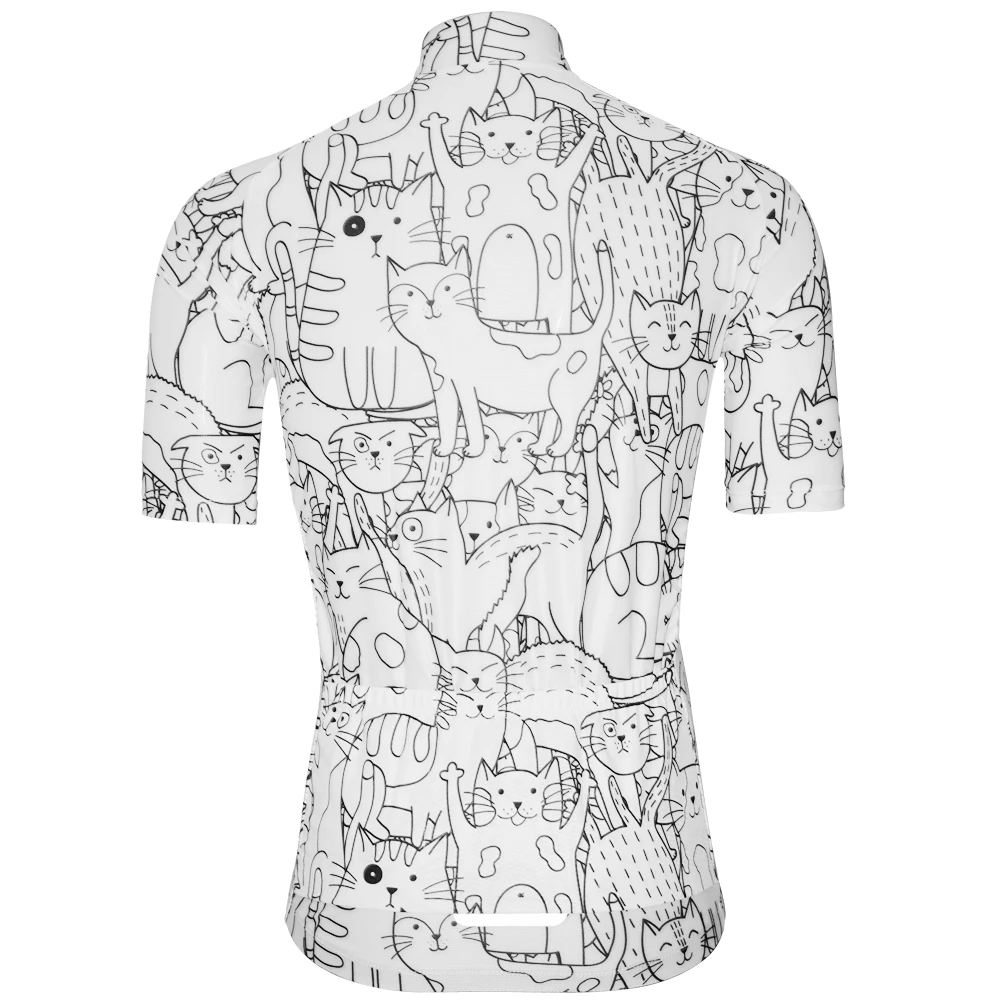 Эластичная дышащая белая велосипедная Джерси с мультяшным котом одежда коротким
