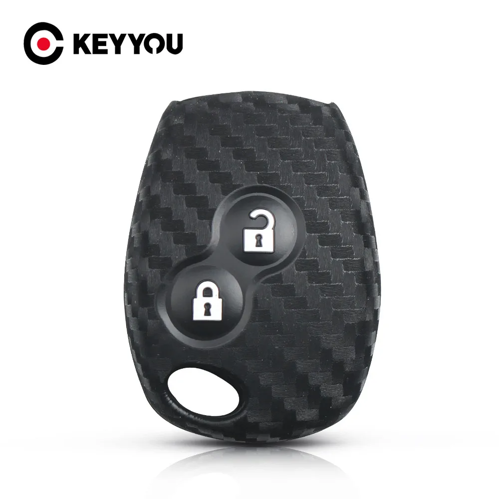 

KEYYOU Key Rings For Renault Duster Clio DACIA 3 Twingo Logan Sandero Modus For Nissan Carbon Silicone Car Key Case 2 Buttons