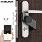 Смарт-замок Sherlock S3, электронный замок для входной двери, совместим с Bluetooth, с дистанционным управлением через приложение, серебристыйчерный
