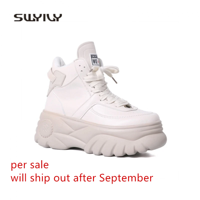 SWYIVY/женские кроссовки на платформе; Новинка года; повседневная обувь на высоком каблуке-столбике; женские кроссовки; цвет белый, черный; красивые женские высокие кроссовки