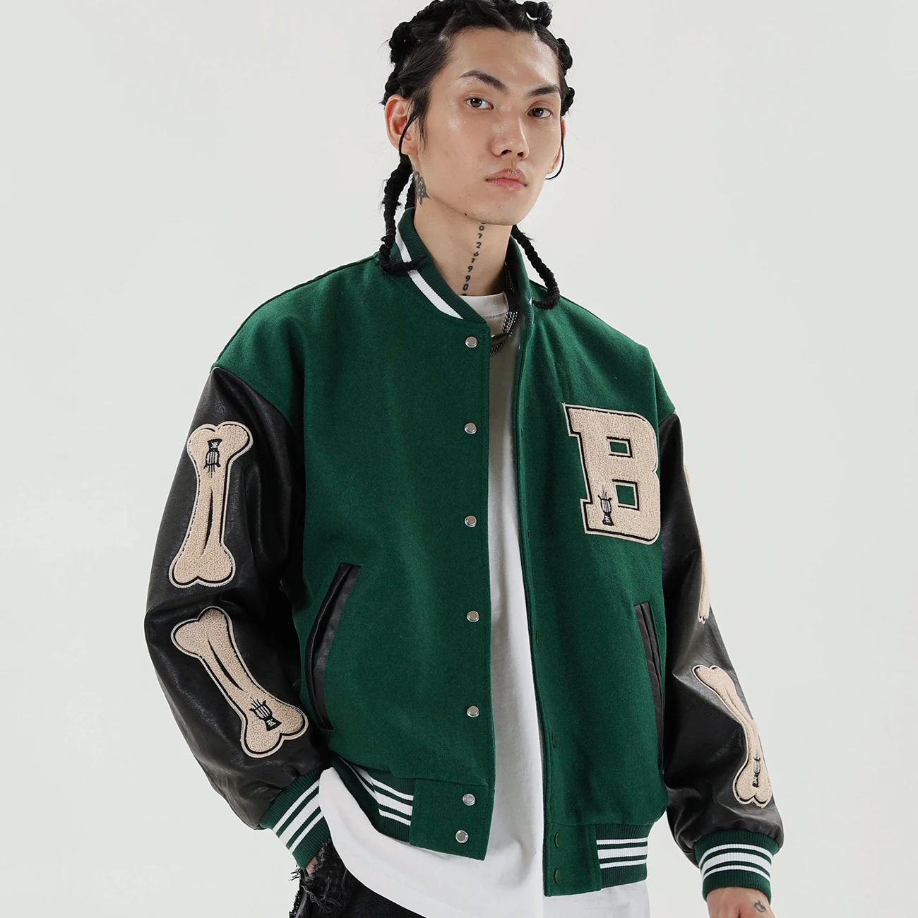 

2020 Hip Hop Furry Bone Patchwork Color Block Jackets Mens Harajuku Streetwear Bomber Jacket Men Baseball Coats Unisex