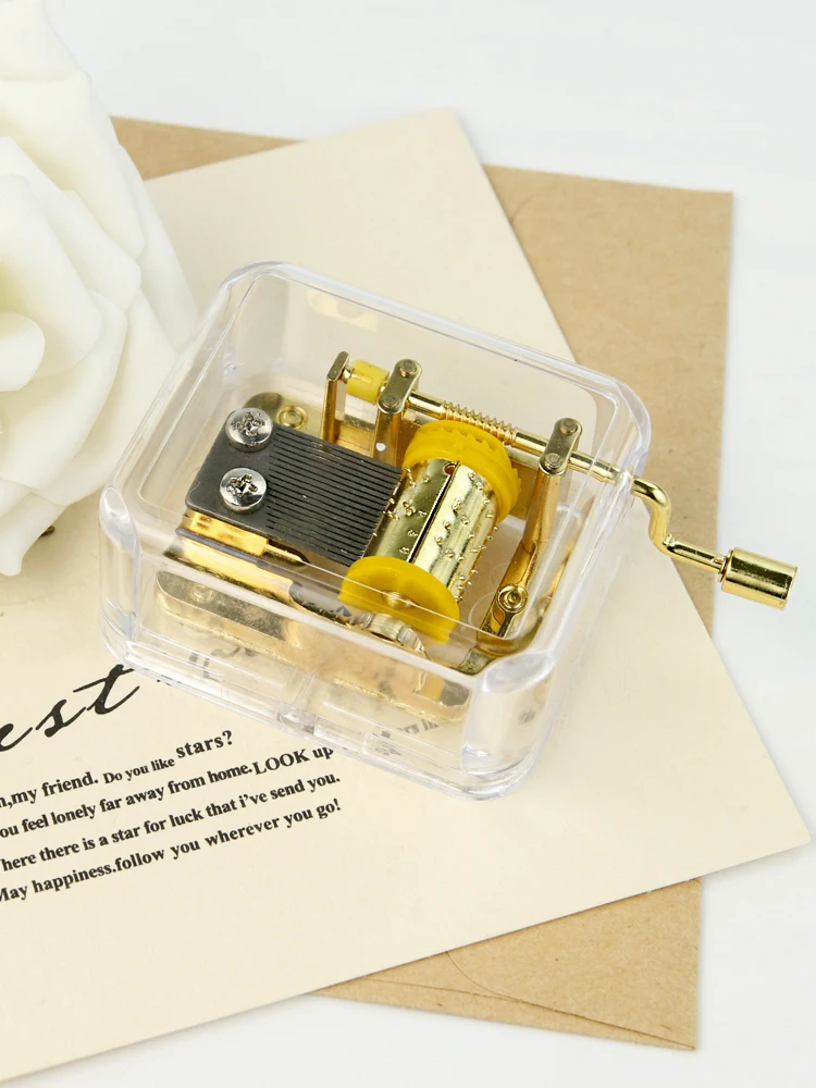 Новейшая модель Музыкальная шкатулка тонкое Круг золото прозрачный ветер