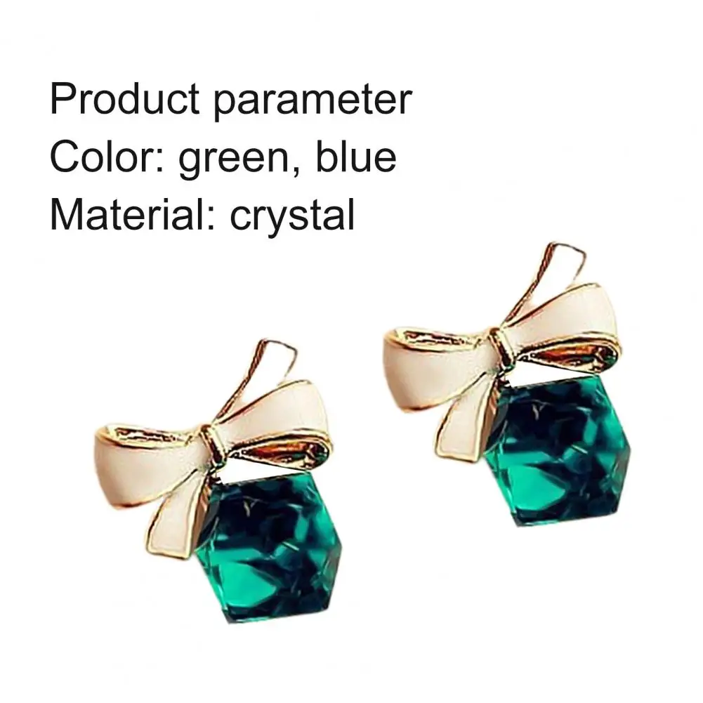 

80% Hot Sale 1 Pair Fashion Faux Crystal Bowknot Cube Ear Stud Earring Jewelry Accessory for Party