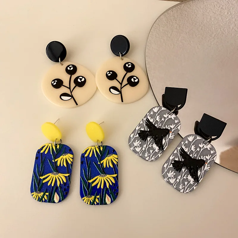 

Handmade Geometric Acrylic Resin Earrings Simple Round Square Circle Drop Dangle Fashion Long Earrings