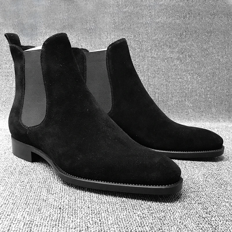 

mens casual large size cowboy boots cow suede leather shoes pointed toe chelsea boot British ankle botas masculinas sapatos mans