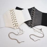 fashion sexy waist band butterfly metal chain corset wide pu elastic band slimming body shaper belts waistband new accessories