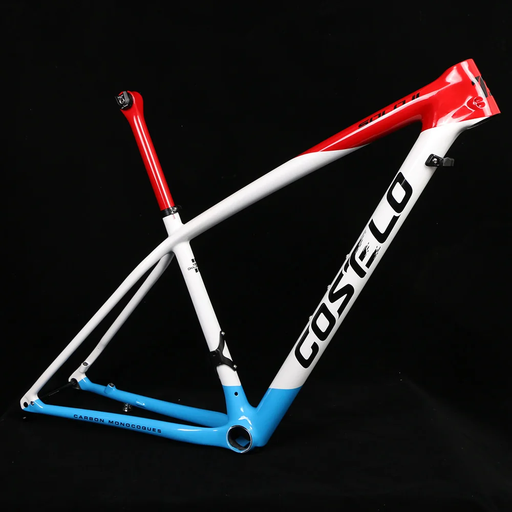 29 M white bule red T1000 углеродное волокно Costelo SOLO II горный MTB 29er карбоновая рама для велосипеда Рама Подседельный штырь зажим только 820-920 г Супер светильник - Цвет: 29 M white bule red