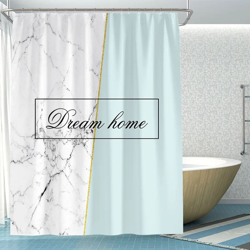 

Nordic Marbling Shower Curtain Polyester Thick Shower Curtain Waterproof Mildew-Proof Bathroom Curtain Hanging Curtain