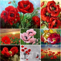 5d diy diamond painting red poppy flower embroidery full round square drill cross stitch kits mosaic picture handmade home decor