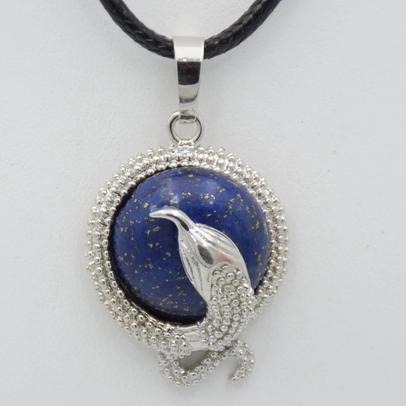 Круглый Кулон кварца из натурального камня и ожерелье с животным змеей розового