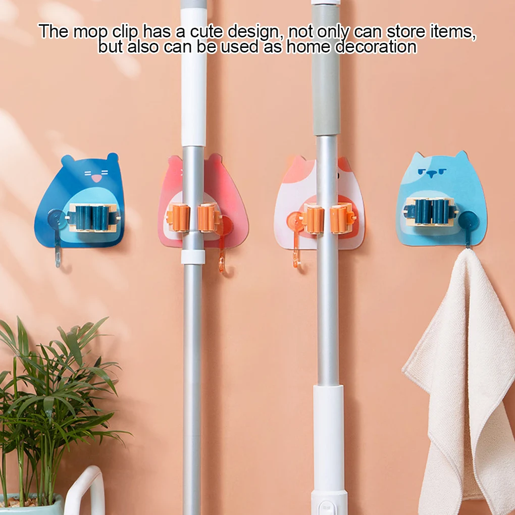 

Bathroom Mop Hanger Bracket Hook Punching Free Wall Mounted Mop Holder Organizer Plastic Kitchen Storage Rack