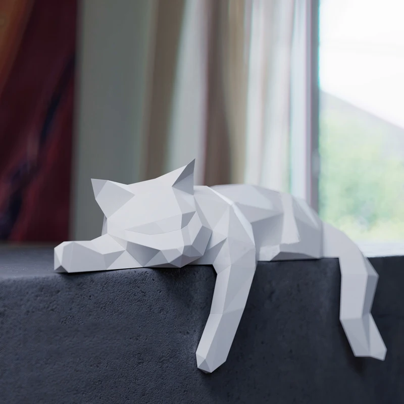Лежащая кошка 3D бумажная модель скульптура животного бумажное ремесло DIY для