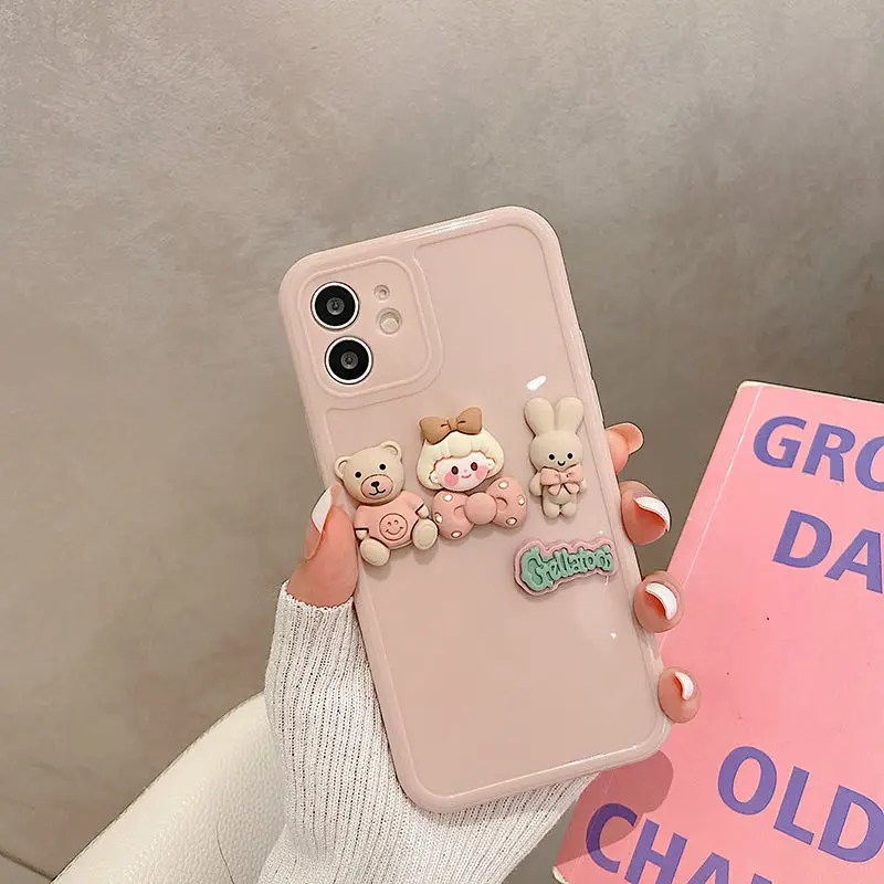 

Cute Cartoon Three-Dimensional Phone Soft Case For iPhone 13 12 11 Pro Max X XR XS Max Mini 7 8 Plus Soft Shockproof Cases Cove