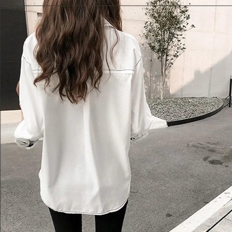 

2020 Women Vintage Autumn Shirt Long Sleeve Button Pocket Solid Color Casual Retro Female Blouses Fall Clothes Y7