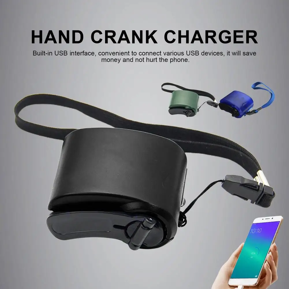 

Mini Hand Crank Charger Portable Mobile Phone Emergency Charger USB Lighting Blue Green Black