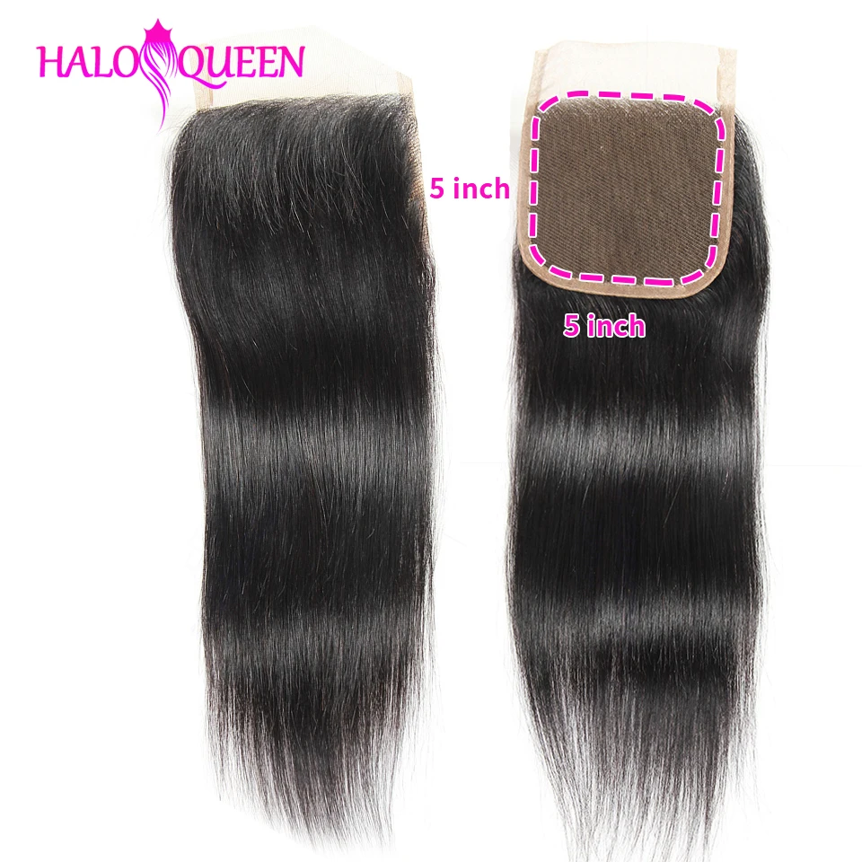HALOQUEEN Remy прямые 5x5 волнистые кружева Закрытие 100% человеческих волос натуральный