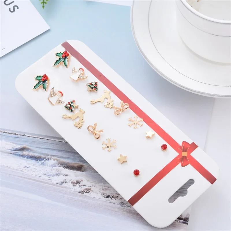 

Ear Ring Cute Fashion Lady Earrings Ear Stud Tree Snowflake Santa Claus Combination Xmas Jewelry 8 Pairs Christmas Earrings