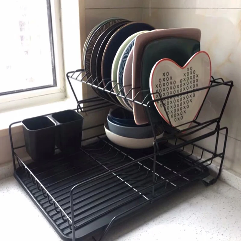 

Kitchen put dish rack double-layer plate cup finishing drain rack basket hanging tableware storage rack WY527