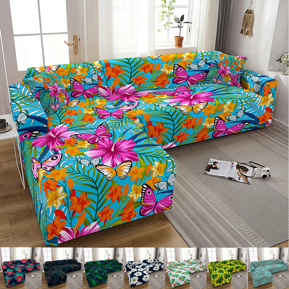 

Tropical Leaves Sofa Cover for Living Room Stretch Slipcovers Sectional Couch Cover 3 Seater funda de sofá L Shape Sofa Need 2pc