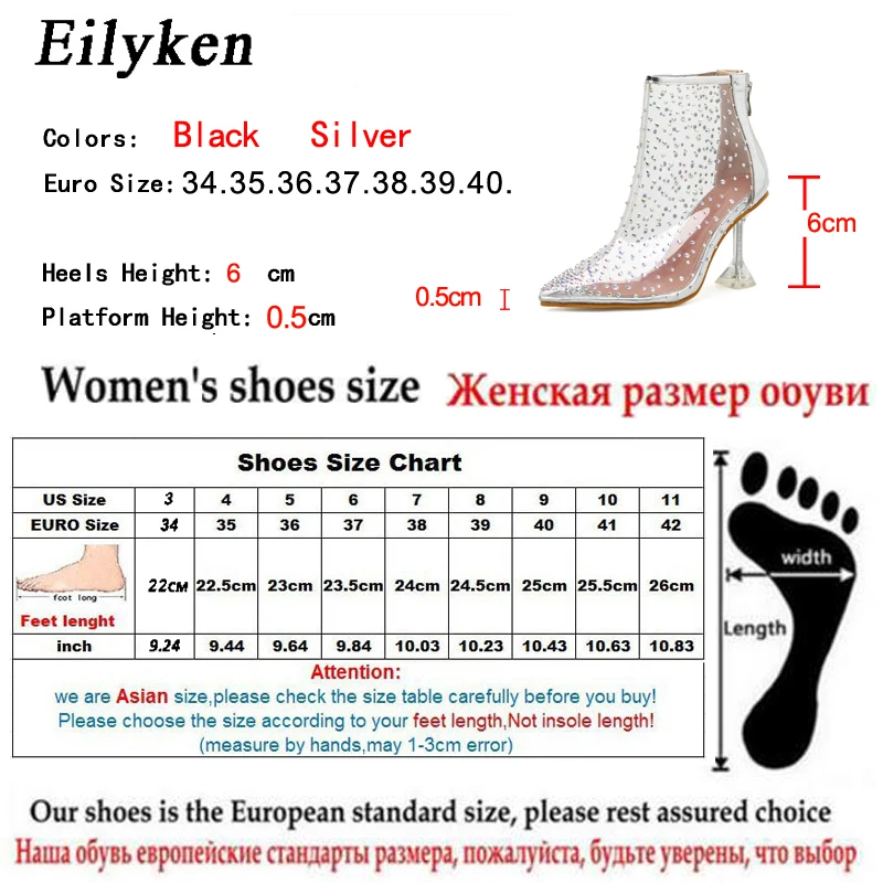Eilyken; Новинка; пикантные прозрачные женские ботильоны из ПВХ; модная обувь с острым носком на молнии; Каблук из плексигласа; женская обувь; сезон осень