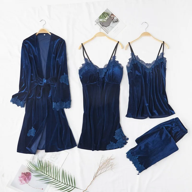 Long Sleeve Soft Pijamas Female Nightwear Negligee Sexy Women Pajamas Suit Sleepwear Velour V-neck Casual Sleep Set Home Clothes