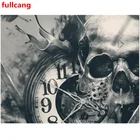 Алмазная мозаика сделай сам, квадратная, круглая, вышивальные часы череп, черно-белый декор для Хэллоуина, JX2228