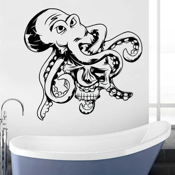 Octopus Wall Sticker Ocean Sea Animal Vinyl Decal Marine Style Bathroom Stickers Shower Room Decoration Waterproof Removable