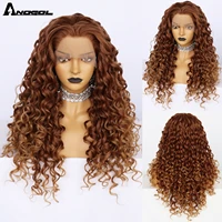 anogol 13x2 5inch afro curly lace front wigs 24 30inch kinky wave brown pink heat resistant synthetic glueless natural hair wig
