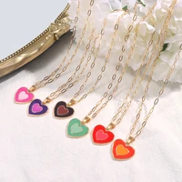 fashion enamel heart long chain necklaces for women sweet cute multicolor drop oil metal love pendant necklace birthday jewelry