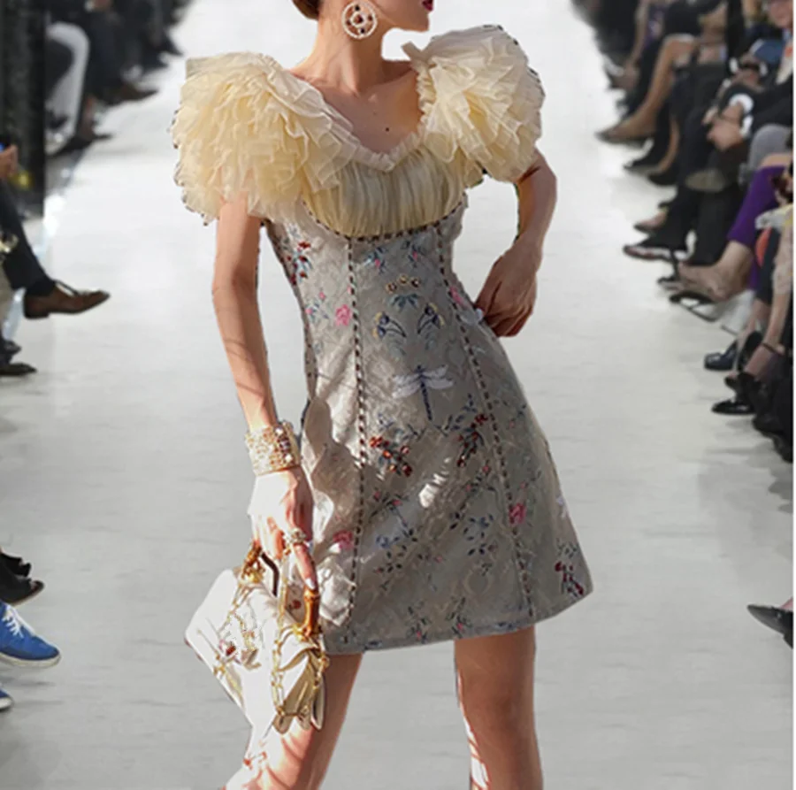 

Женское винтажное жаккардовое платье, ТРАПЕЦИЕВИДНОЕ ПЛАТЬЕ большого размера с рисунком маслом, во французском стиле, в стиле пэчворк, лето...