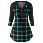 Блузка женская клетчатая на шнуровке, модный Повседневный пуловер с длинным рукавом, на осень-зиму