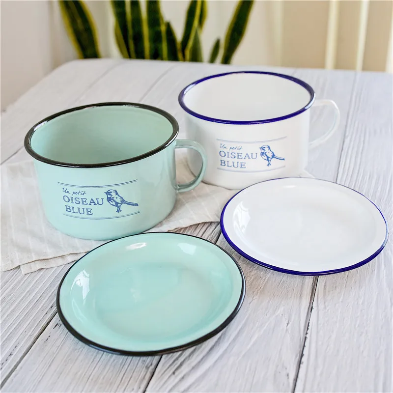 14 см Ретро Эмаль зеленая птица чашка для лапши быстрого приготовления японский