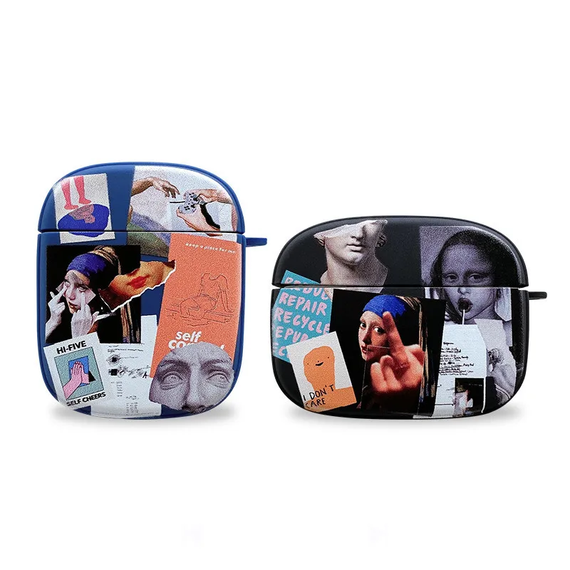 

For Apple Airpods 1 2 Creative oil painting girl case for Airpods Pro soft charging compartment anti-collision protective cover
