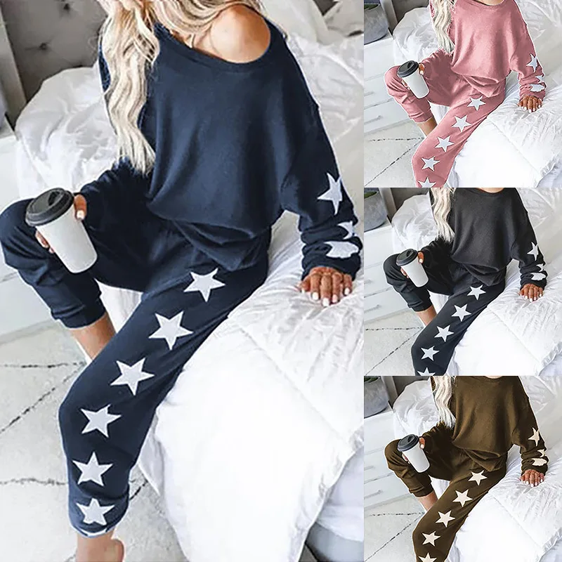

Hot style European new women's loose fashion print long sleeve casual suit