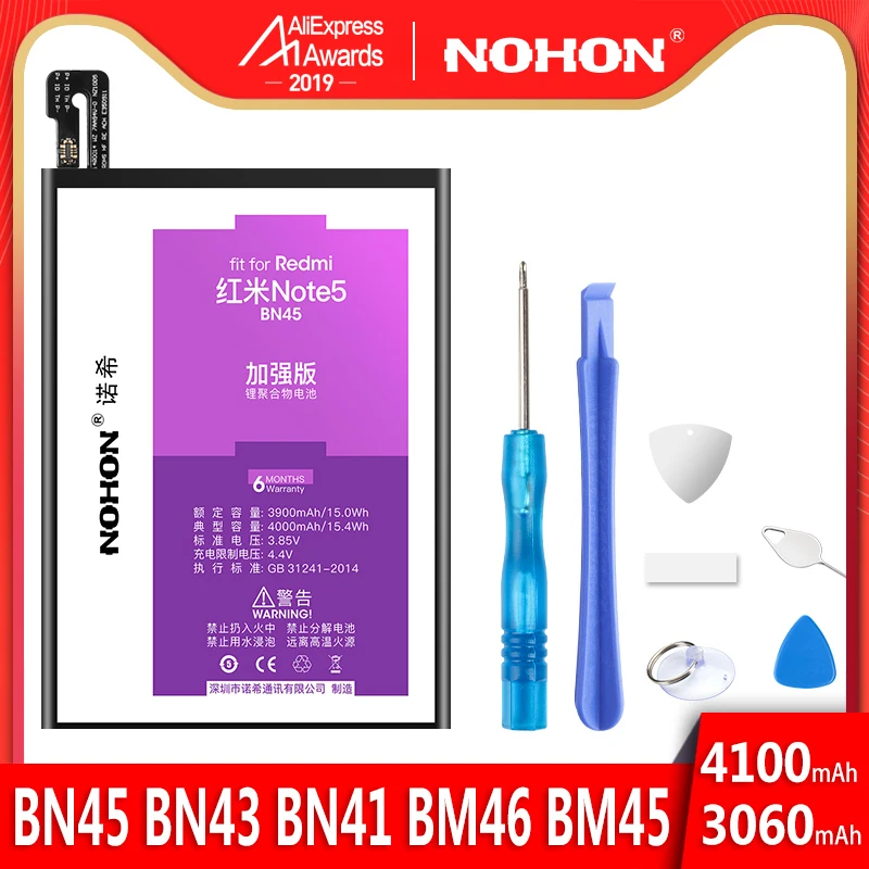 NOHON батарея для Xiaomi Redmi Note 5 4 4X3 2 сменная батарея BN45 BN43 BN41 BM46 BM45 оригинальные литий-полимерные батареи