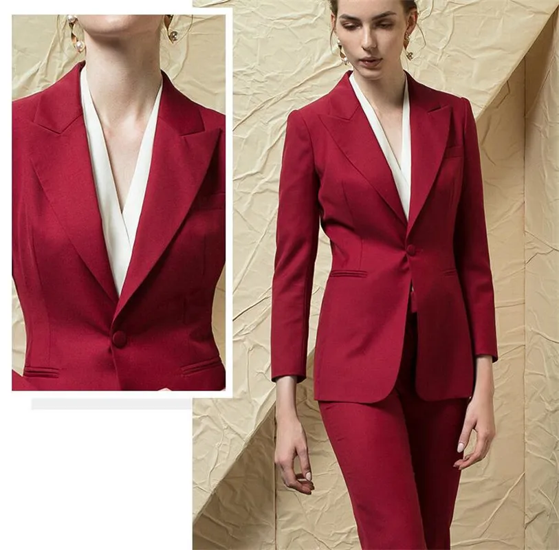 Red Peak Lapel Women Suits for Women Plus Size Ladies Pantsuits Blazer+Pants for Work Pantsuit for Wedding Party