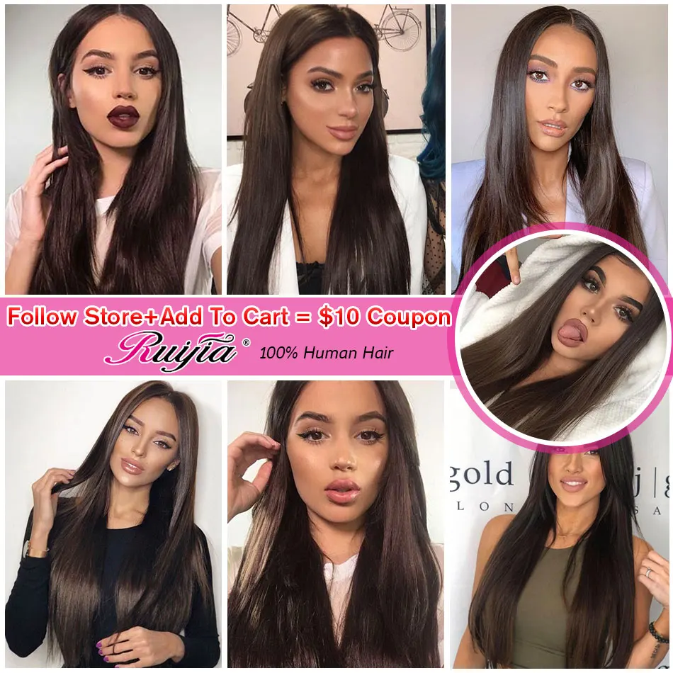 #2 #4 Brown Color Hair Straight Bundles Pre Colored Human Extension Malaysian 3 4 Weave | Шиньоны и парики